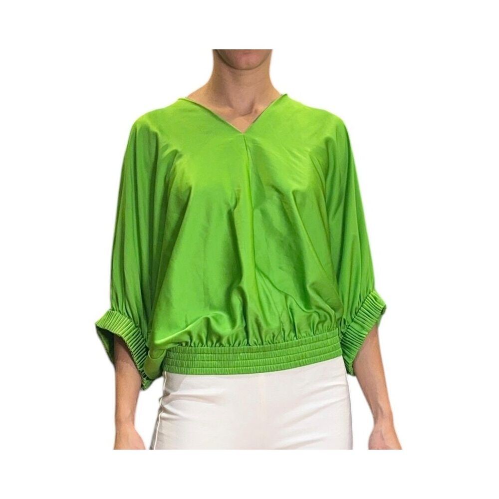 Diane Von Furstenburg Silk Chartreuse Batwing Top